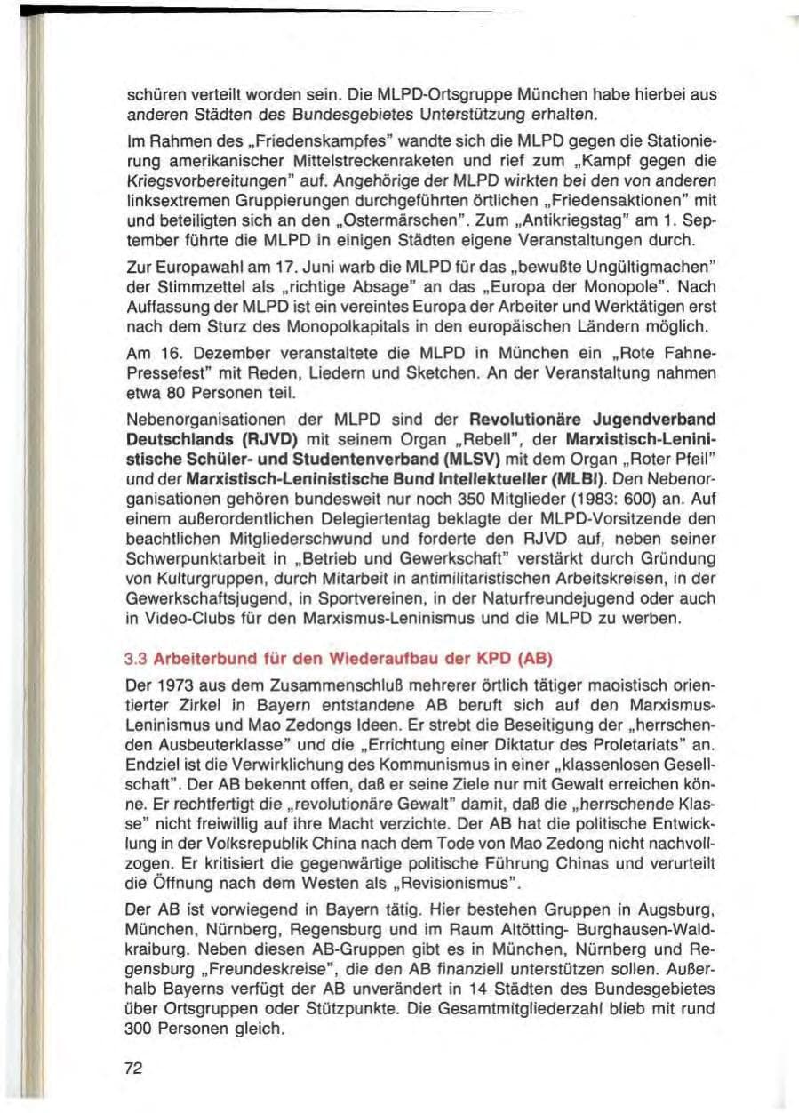 Seite 72 des Verfassungsschutzbericht 1984 Bayern