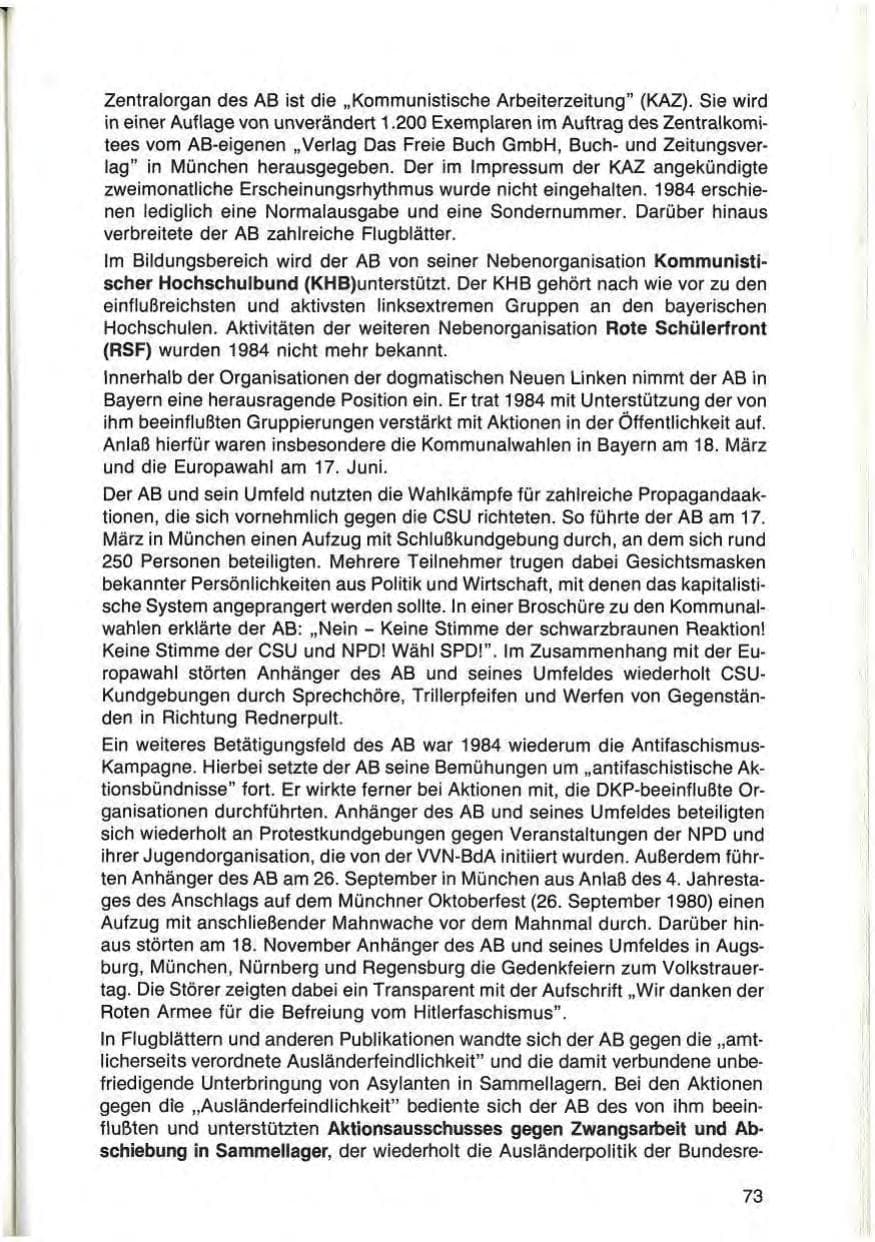 Seite 73 des Verfassungsschutzbericht 1984 Bayern