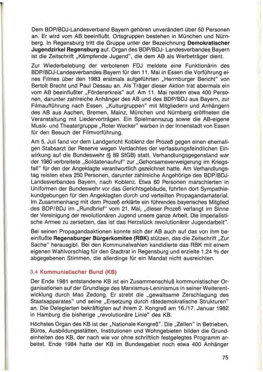 Seite 75 des Verfassungsschutzbericht 1984 Bayern