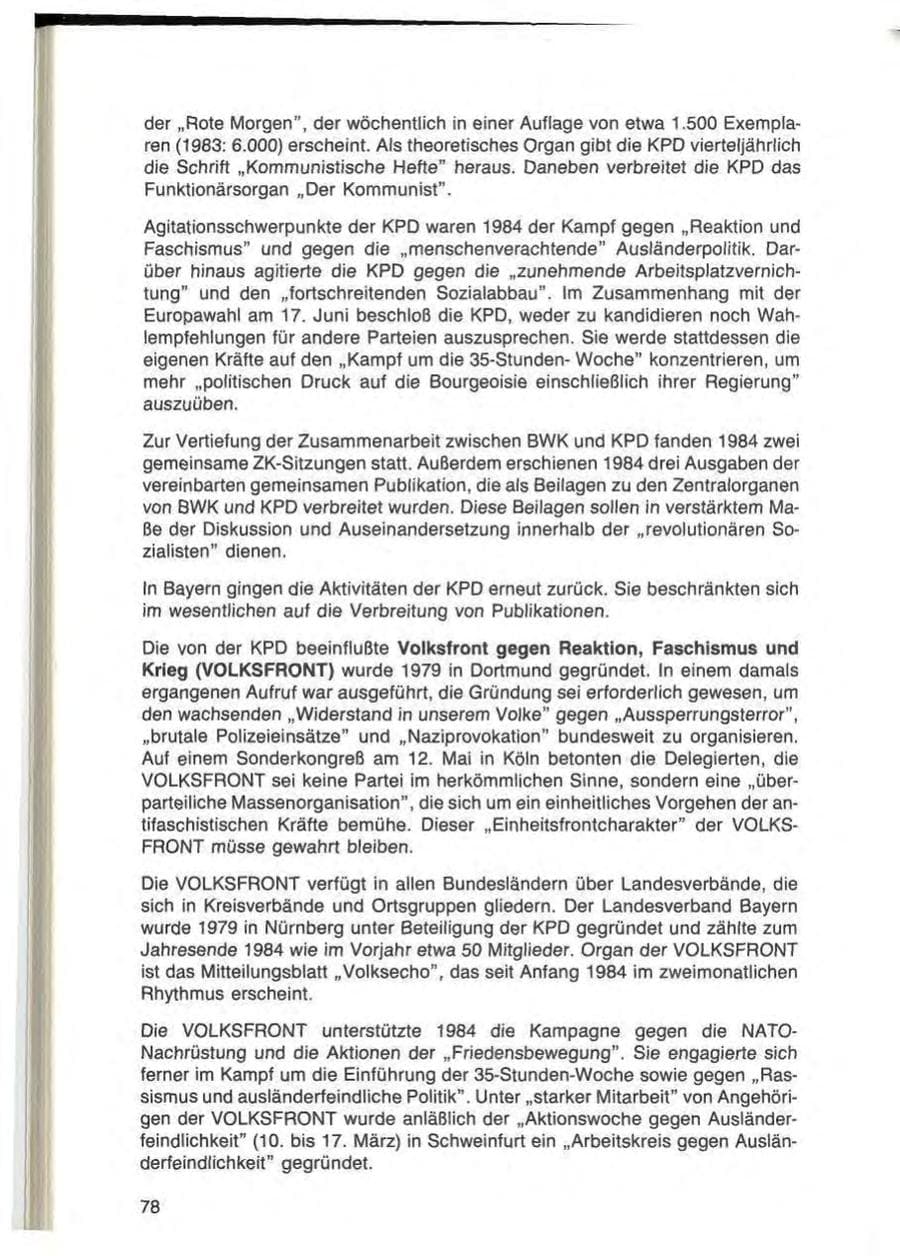 Seite 78 des Verfassungsschutzbericht 1984 Bayern