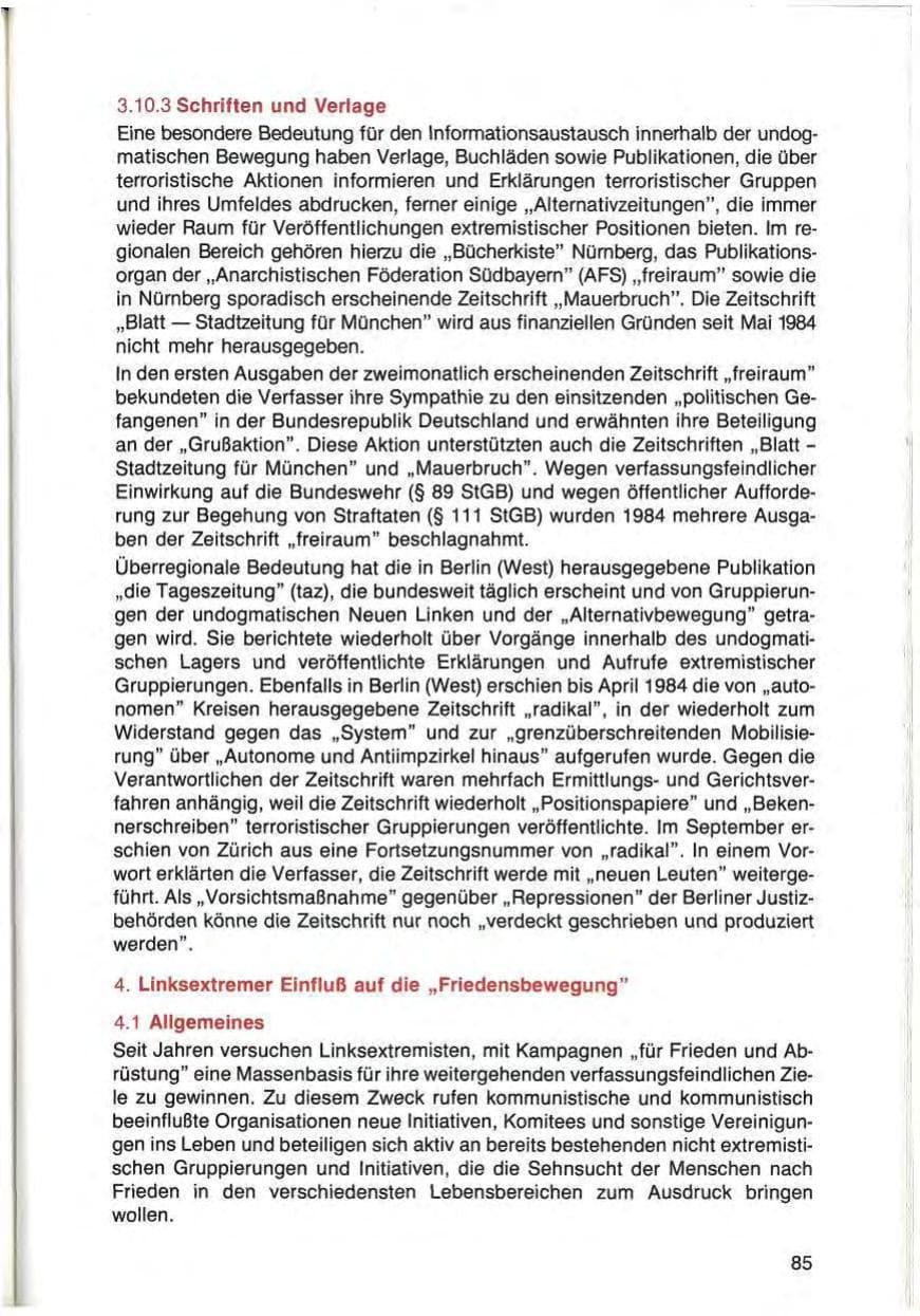 Seite 85 des Verfassungsschutzbericht 1984 Bayern
