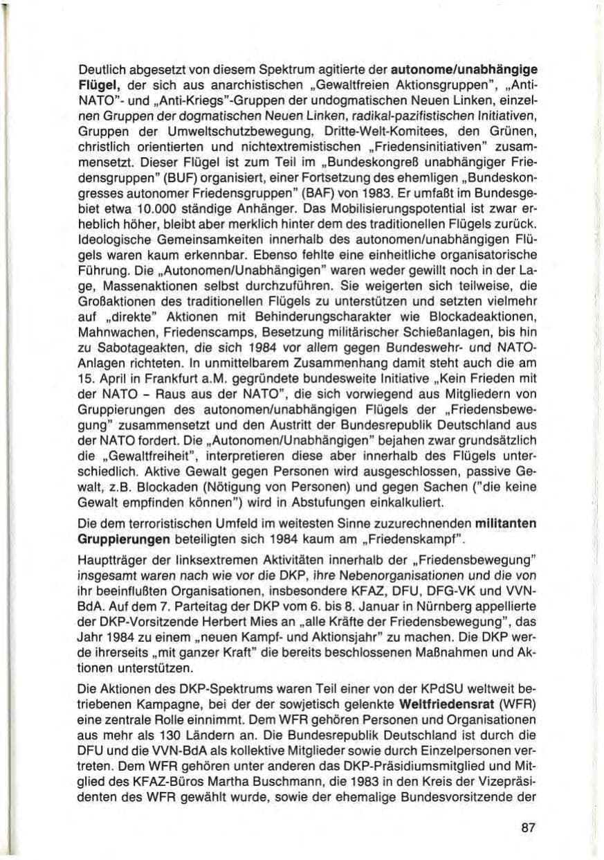 Seite 87 des Verfassungsschutzbericht 1984 Bayern