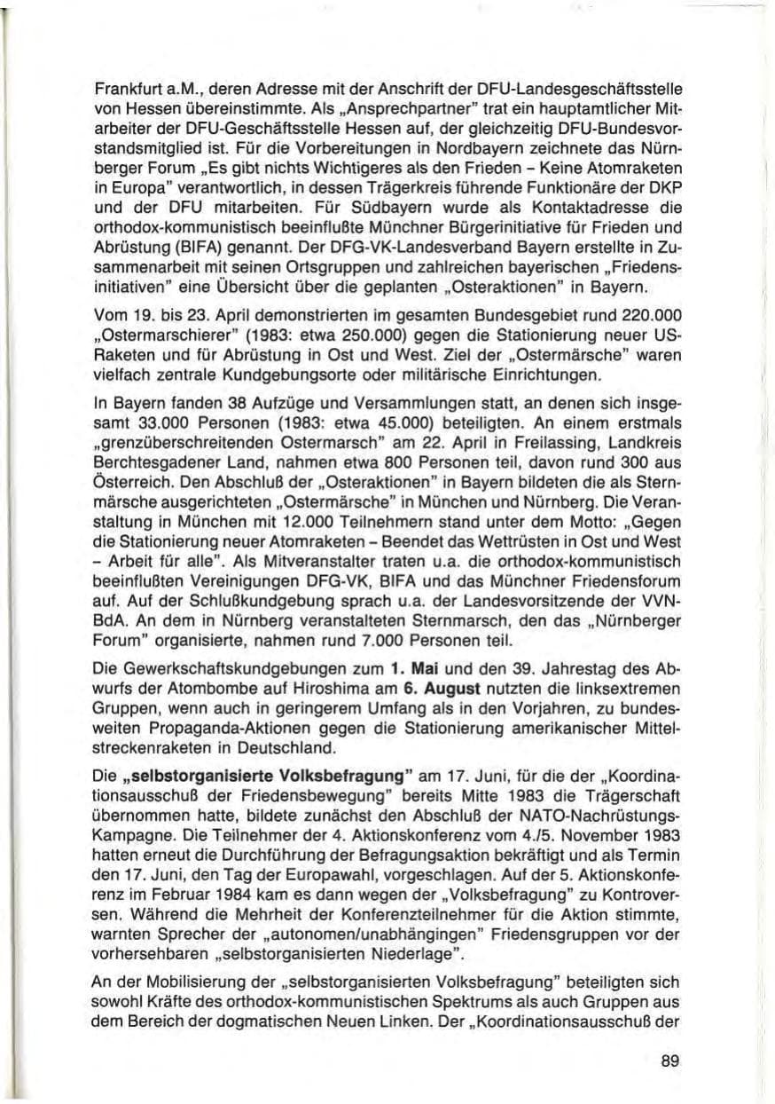 Seite 89 des Verfassungsschutzbericht 1984 Bayern
