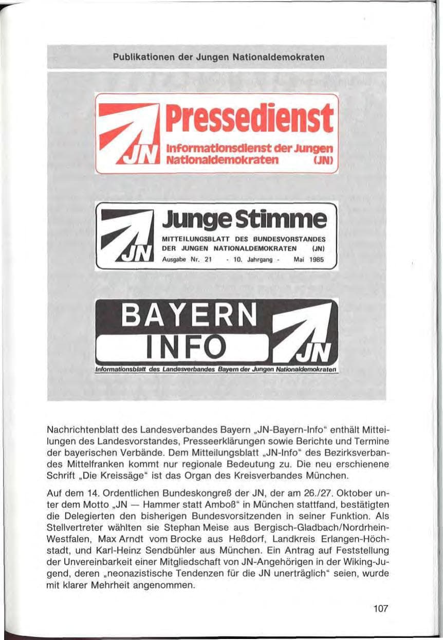 Seite 107 des Verfassungsschutzbericht 1985 Bayern