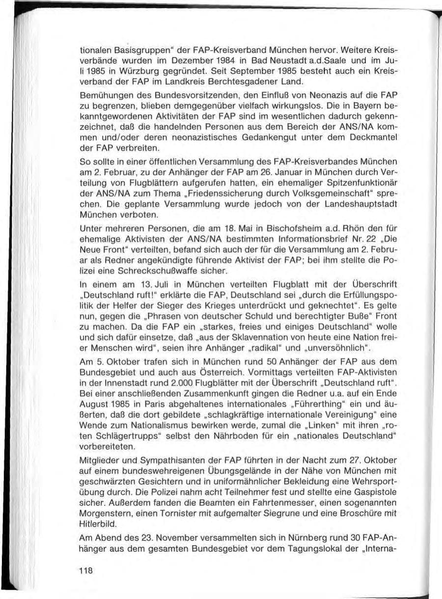 Seite 118 des Verfassungsschutzbericht 1985 Bayern