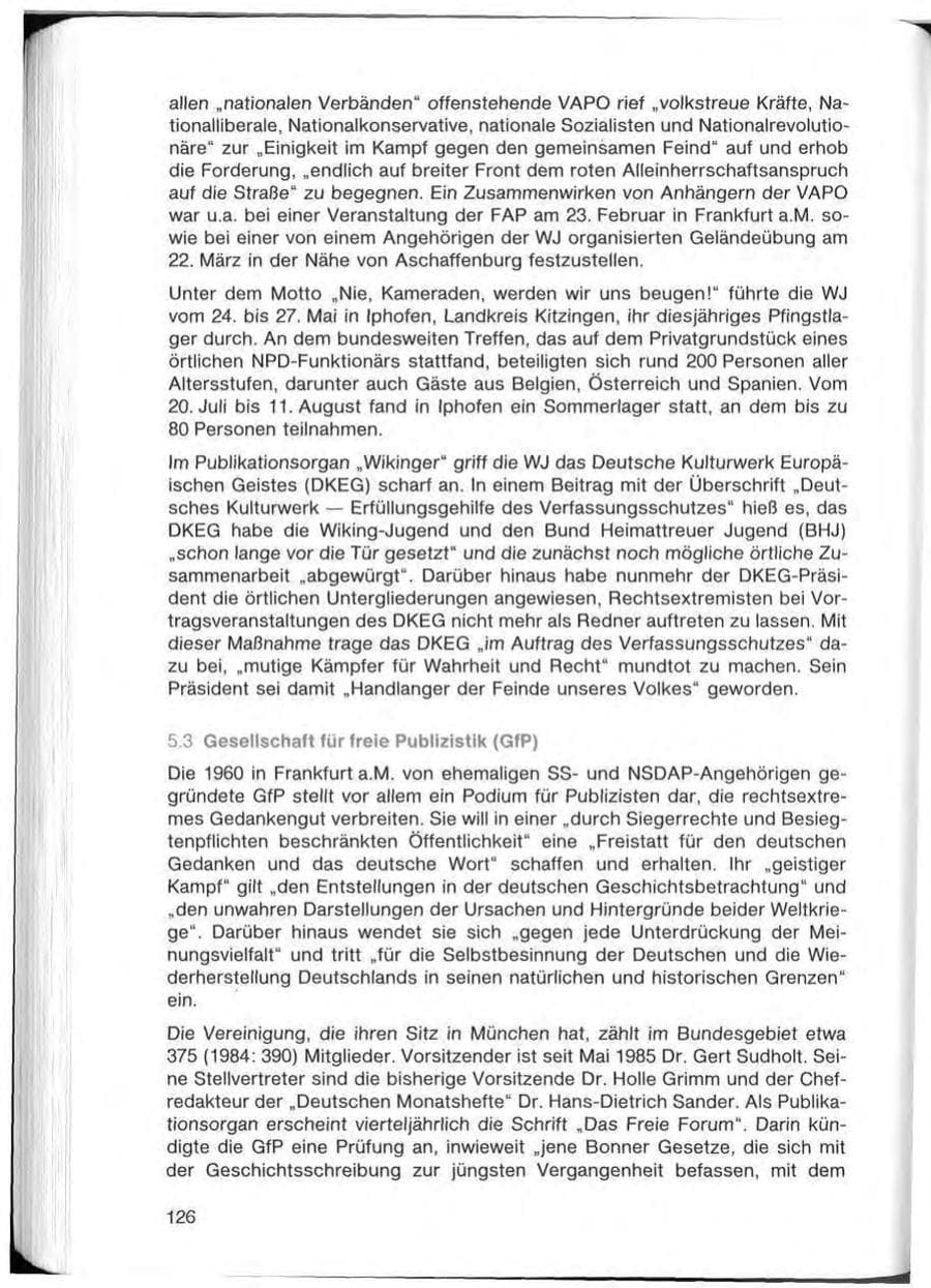 Seite 126 des Verfassungsschutzbericht 1985 Bayern