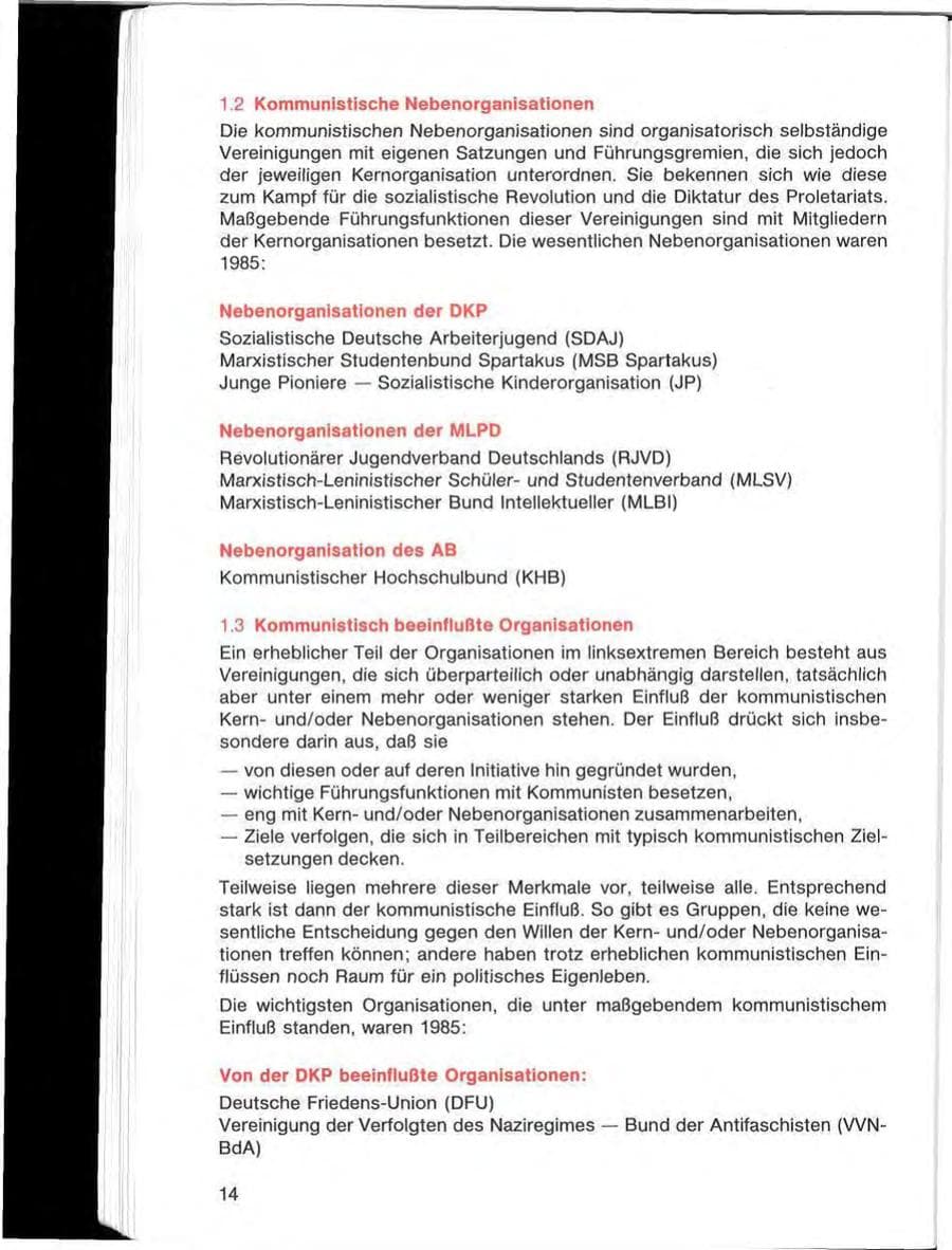 Seite 14 des Verfassungsschutzbericht 1985 Bayern