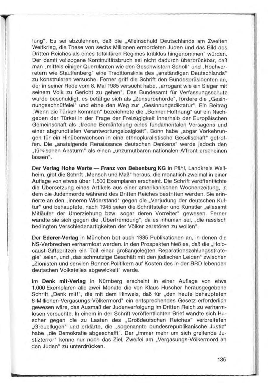 Seite 135 des Verfassungsschutzbericht 1985 Bayern