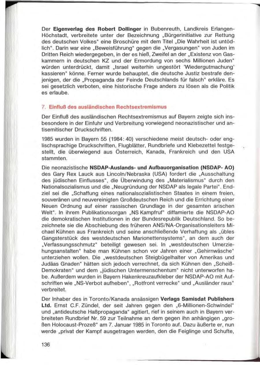 Seite 136 des Verfassungsschutzbericht 1985 Bayern