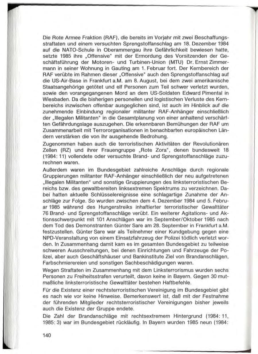Seite 140 des Verfassungsschutzbericht 1985 Bayern