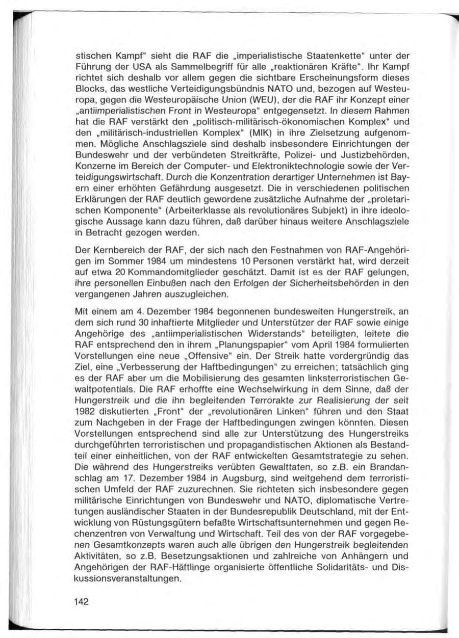 Seite 142 des Verfassungsschutzbericht 1985 Bayern