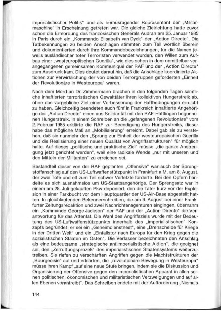 Seite 144 des Verfassungsschutzbericht 1985 Bayern