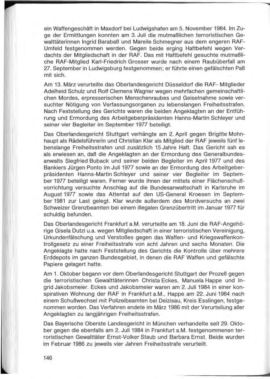 Seite 146 des Verfassungsschutzbericht 1985 Bayern