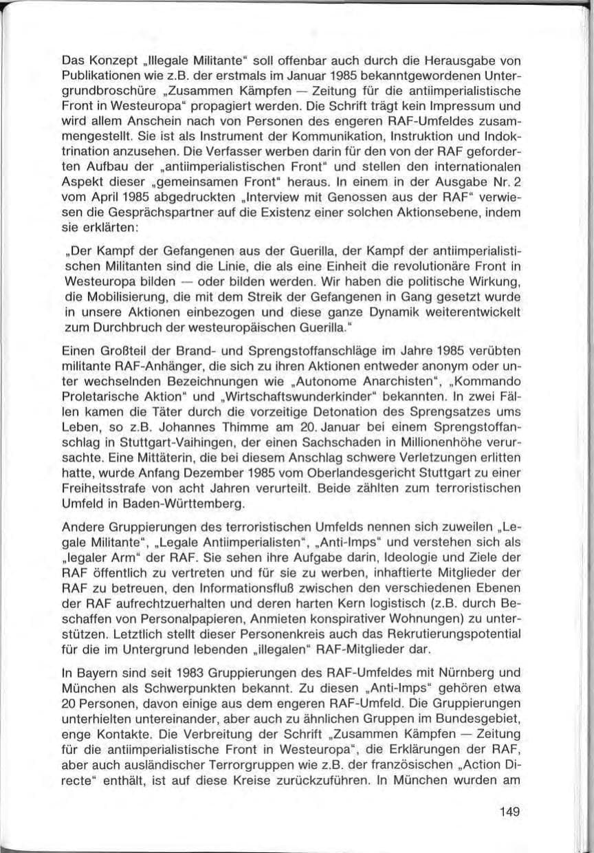 Seite 149 des Verfassungsschutzbericht 1985 Bayern
