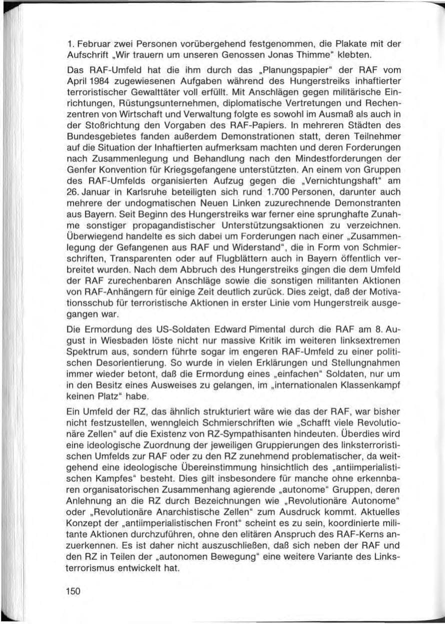 Seite 150 des Verfassungsschutzbericht 1985 Bayern
