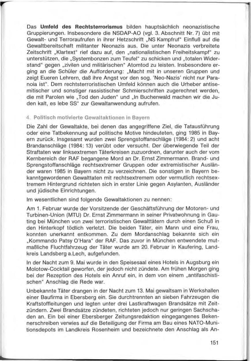 Seite 151 des Verfassungsschutzbericht 1985 Bayern
