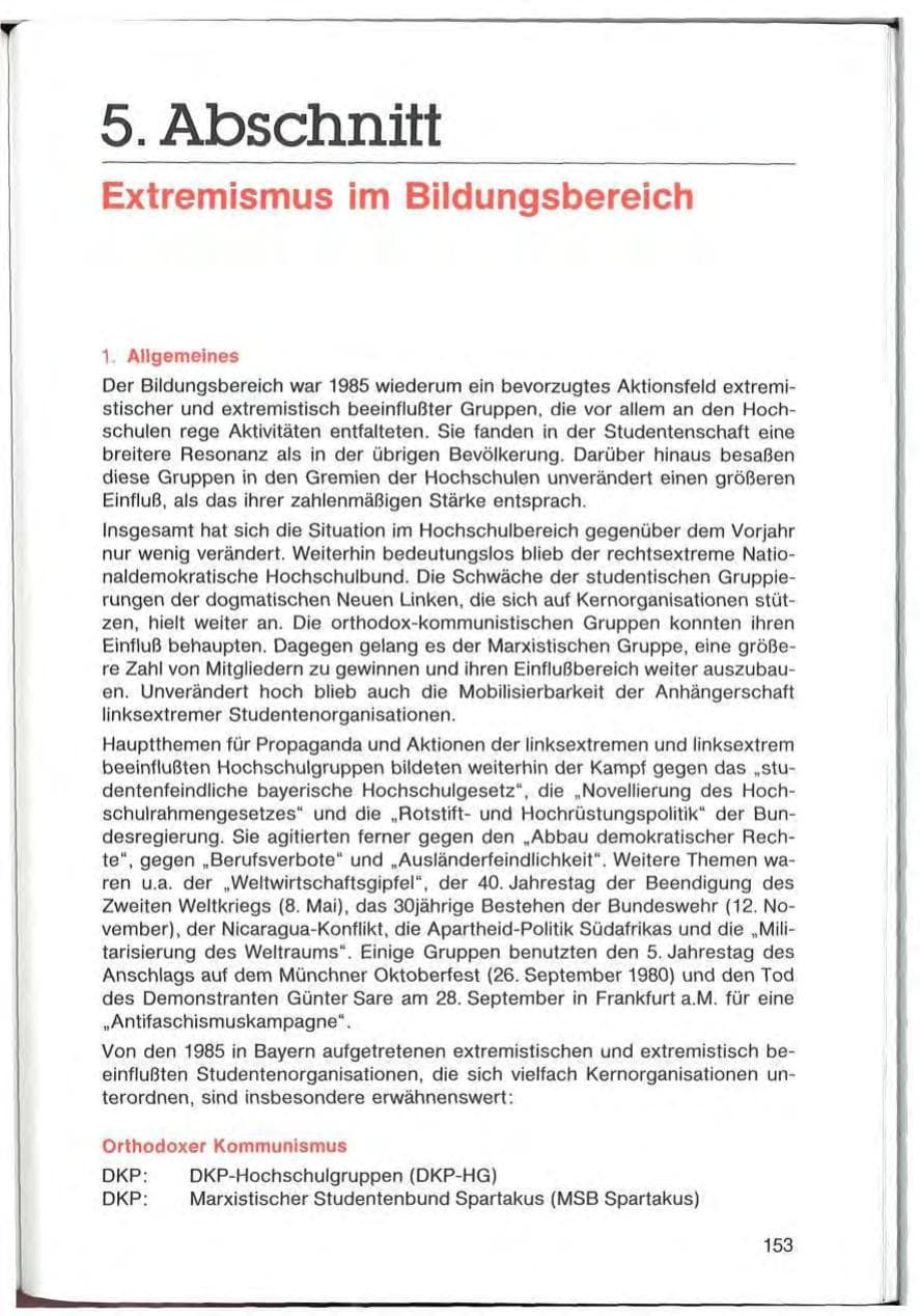 Seite 153 des Verfassungsschutzbericht 1985 Bayern