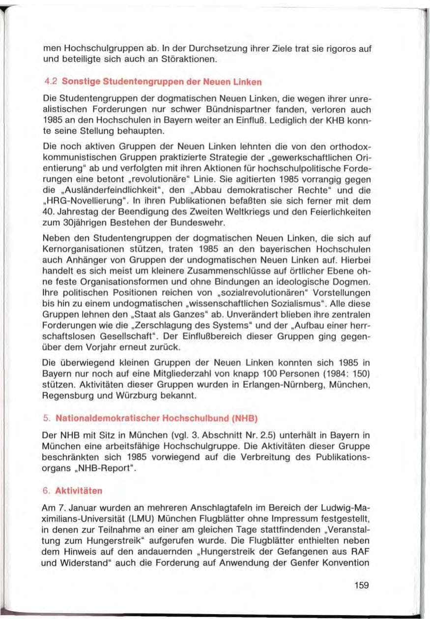Seite 159 des Verfassungsschutzbericht 1985 Bayern