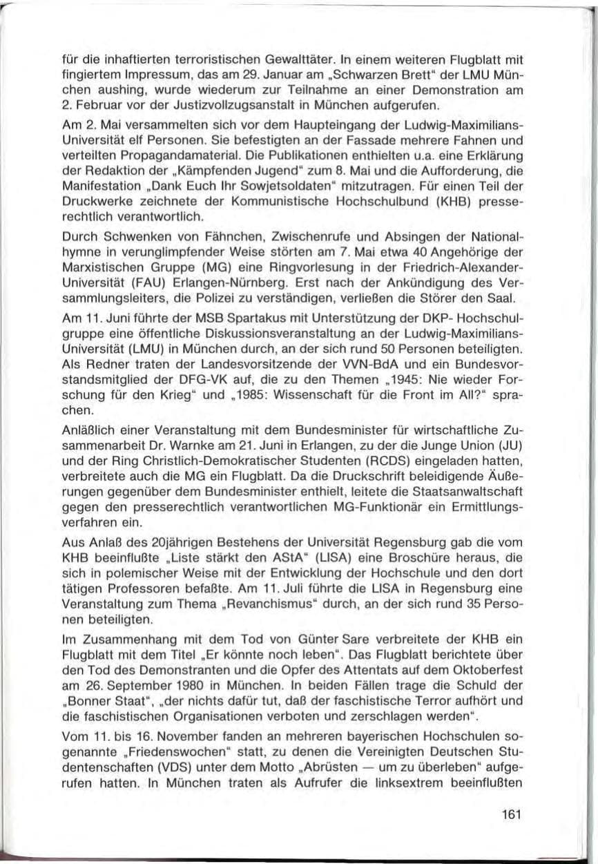 Seite 161 des Verfassungsschutzbericht 1985 Bayern