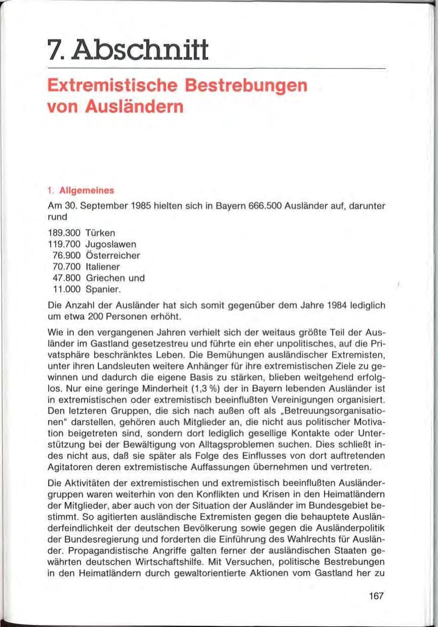 Seite 167 des Verfassungsschutzbericht 1985 Bayern