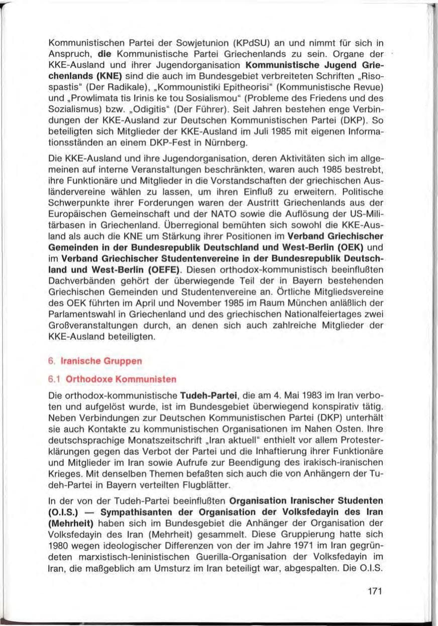 Seite 171 des Verfassungsschutzbericht 1985 Bayern