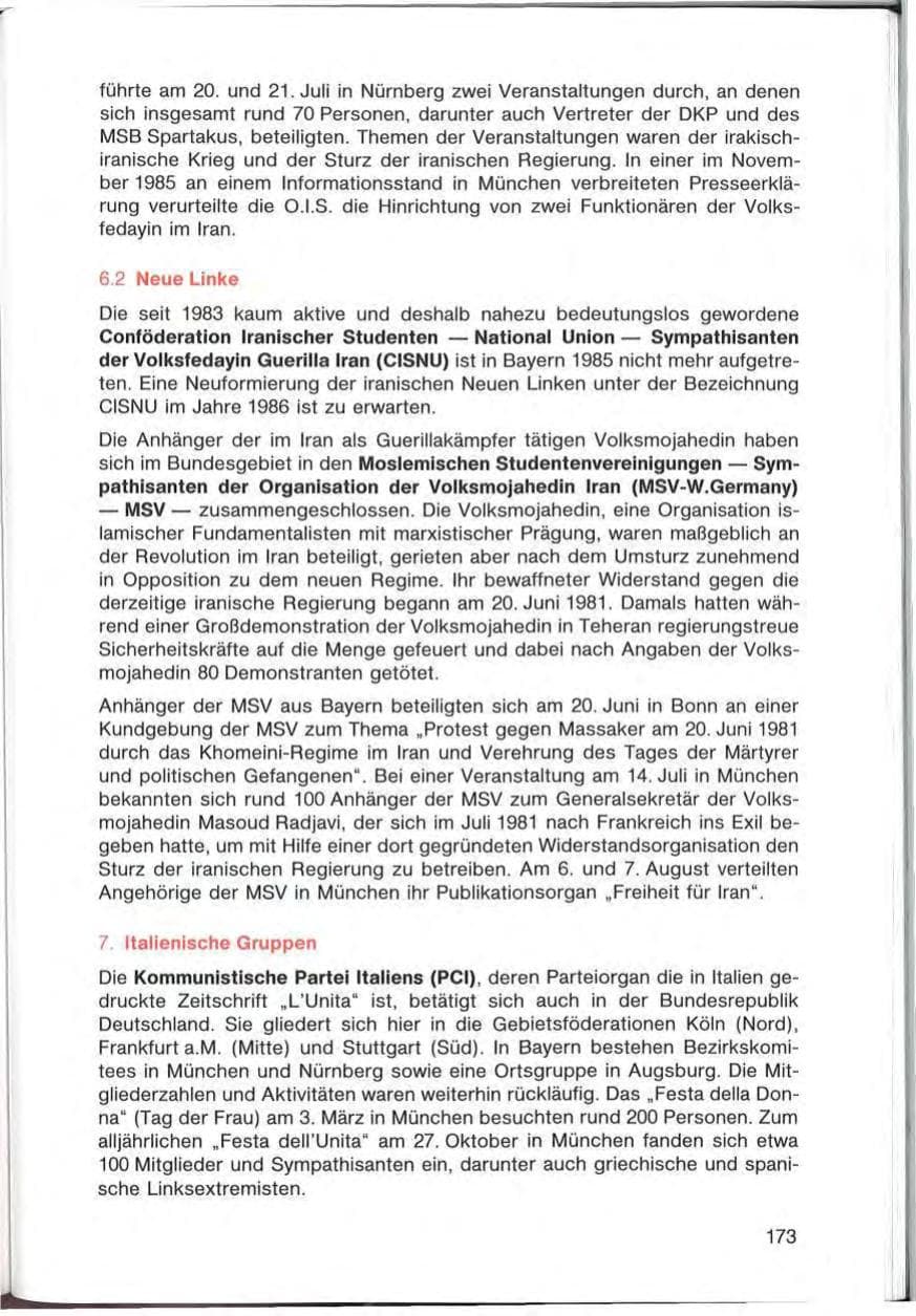 Seite 173 des Verfassungsschutzbericht 1985 Bayern