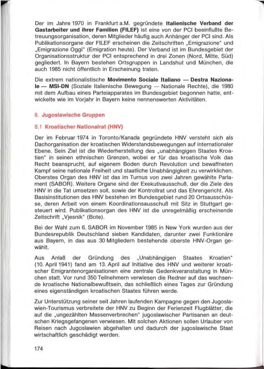 Seite 174 des Verfassungsschutzbericht 1985 Bayern