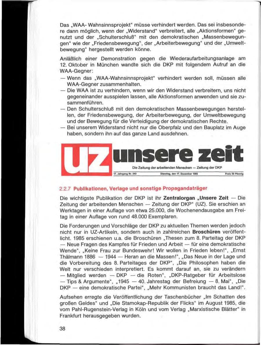 Seite 38 des Verfassungsschutzbericht 1985 Bayern
