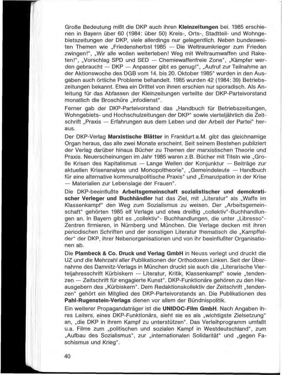 Seite 40 des Verfassungsschutzbericht 1985 Bayern