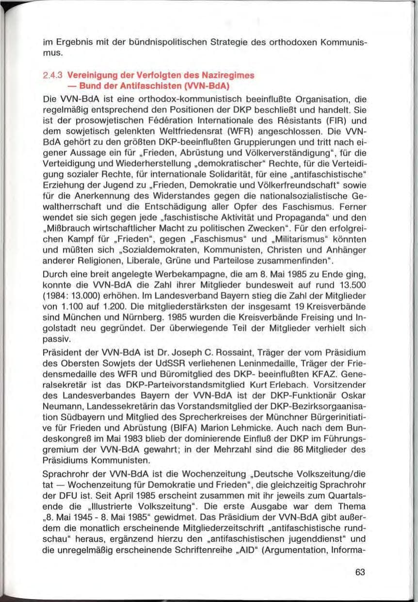Seite 63 des Verfassungsschutzbericht 1985 Bayern