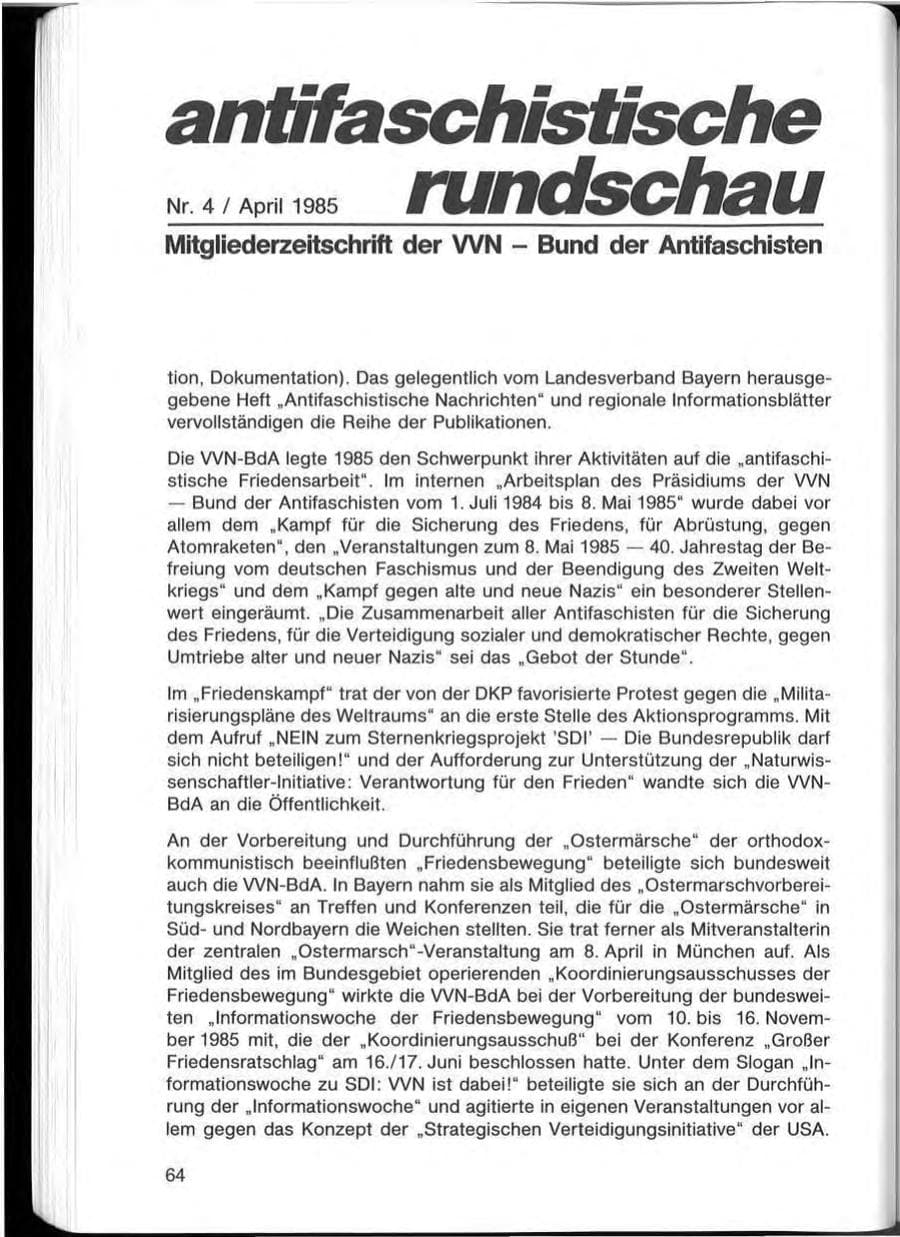 Seite 64 des Verfassungsschutzbericht 1985 Bayern