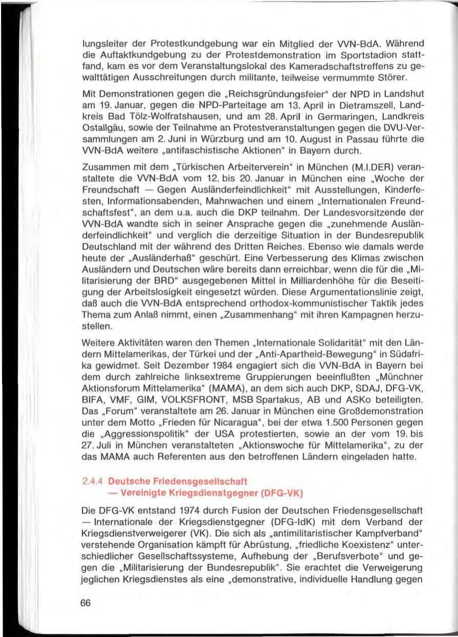 Seite 66 des Verfassungsschutzbericht 1985 Bayern
