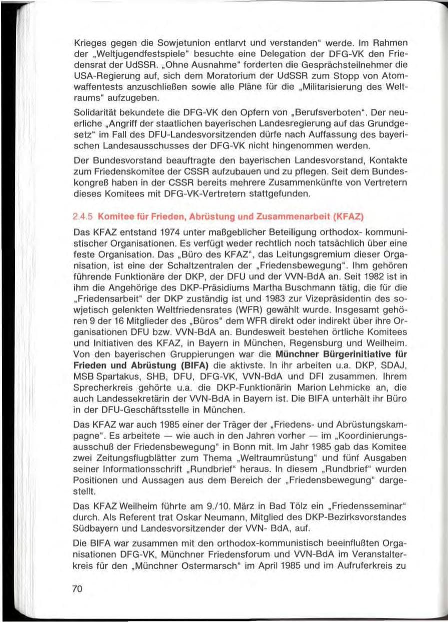 Seite 70 des Verfassungsschutzbericht 1985 Bayern
