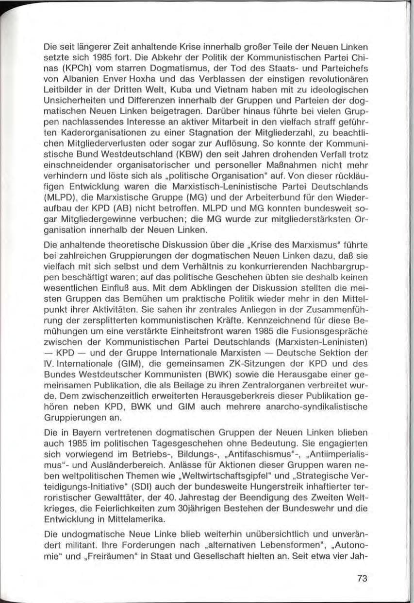 Seite 73 des Verfassungsschutzbericht 1985 Bayern