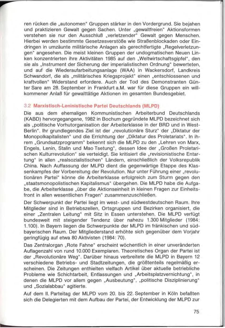 Seite 75 des Verfassungsschutzbericht 1985 Bayern
