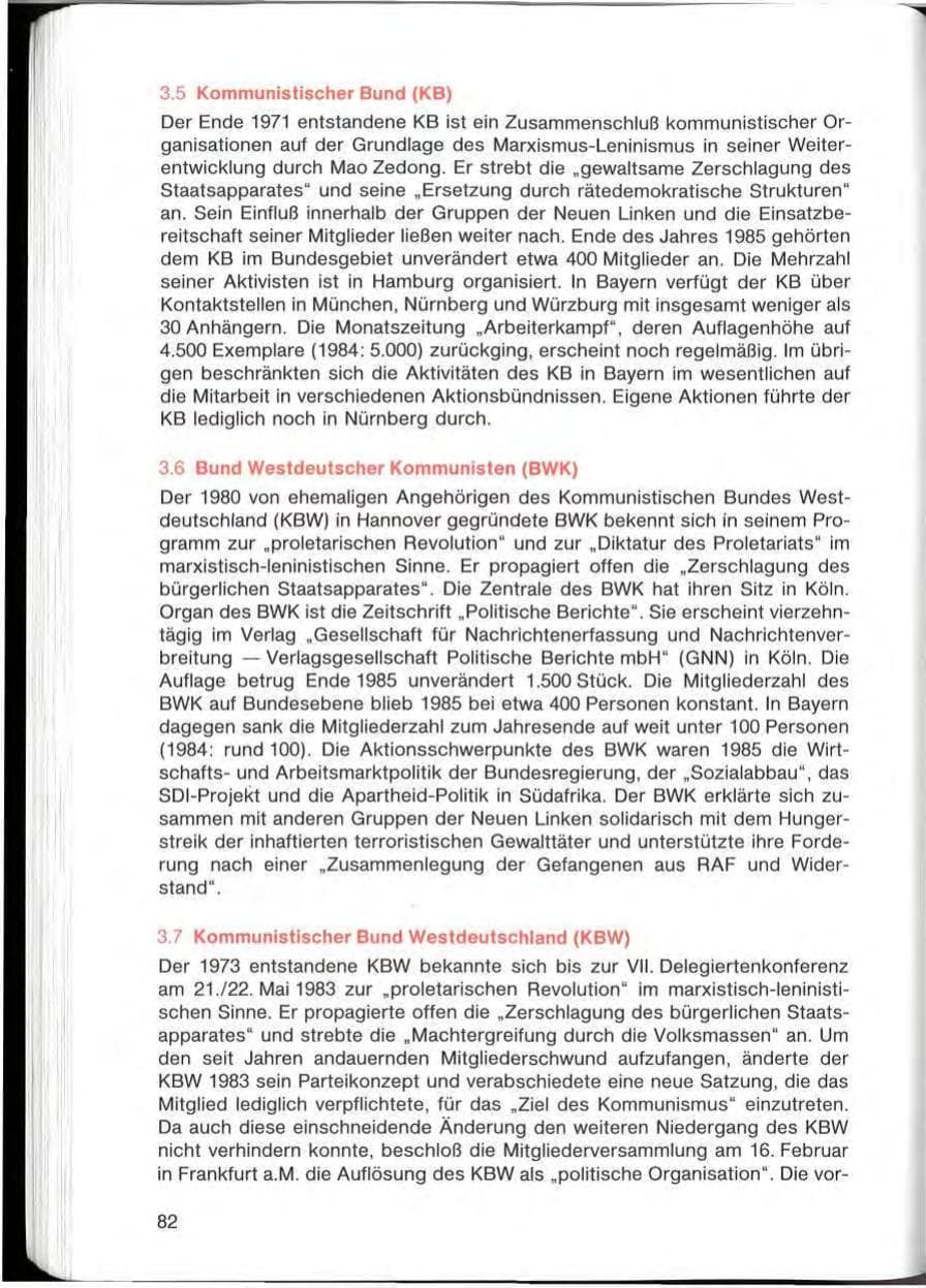 Seite 82 des Verfassungsschutzbericht 1985 Bayern