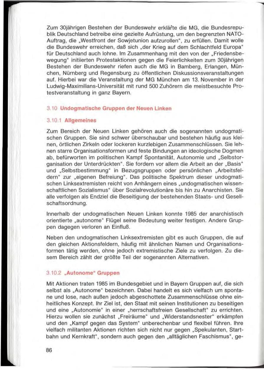 Seite 86 des Verfassungsschutzbericht 1985 Bayern