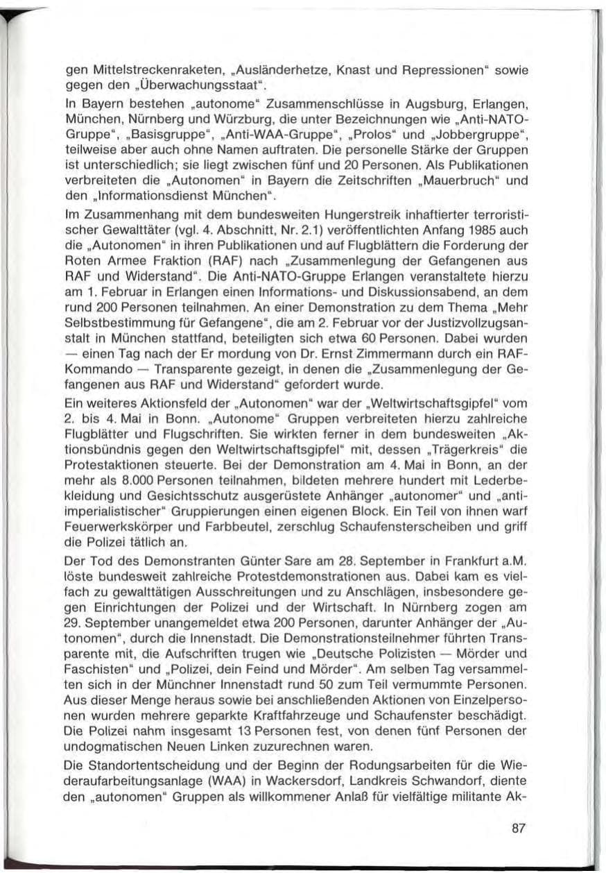 Seite 87 des Verfassungsschutzbericht 1985 Bayern