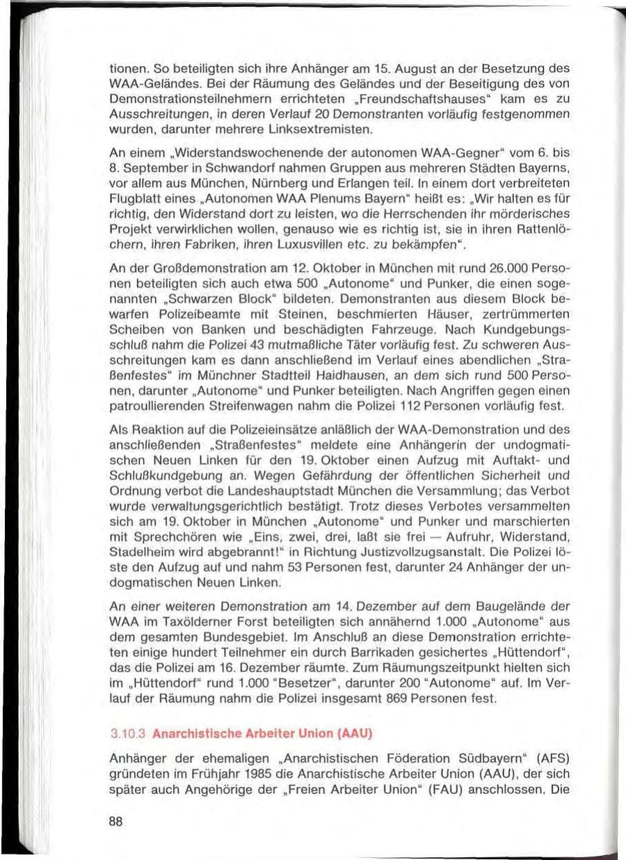 Seite 88 des Verfassungsschutzbericht 1985 Bayern