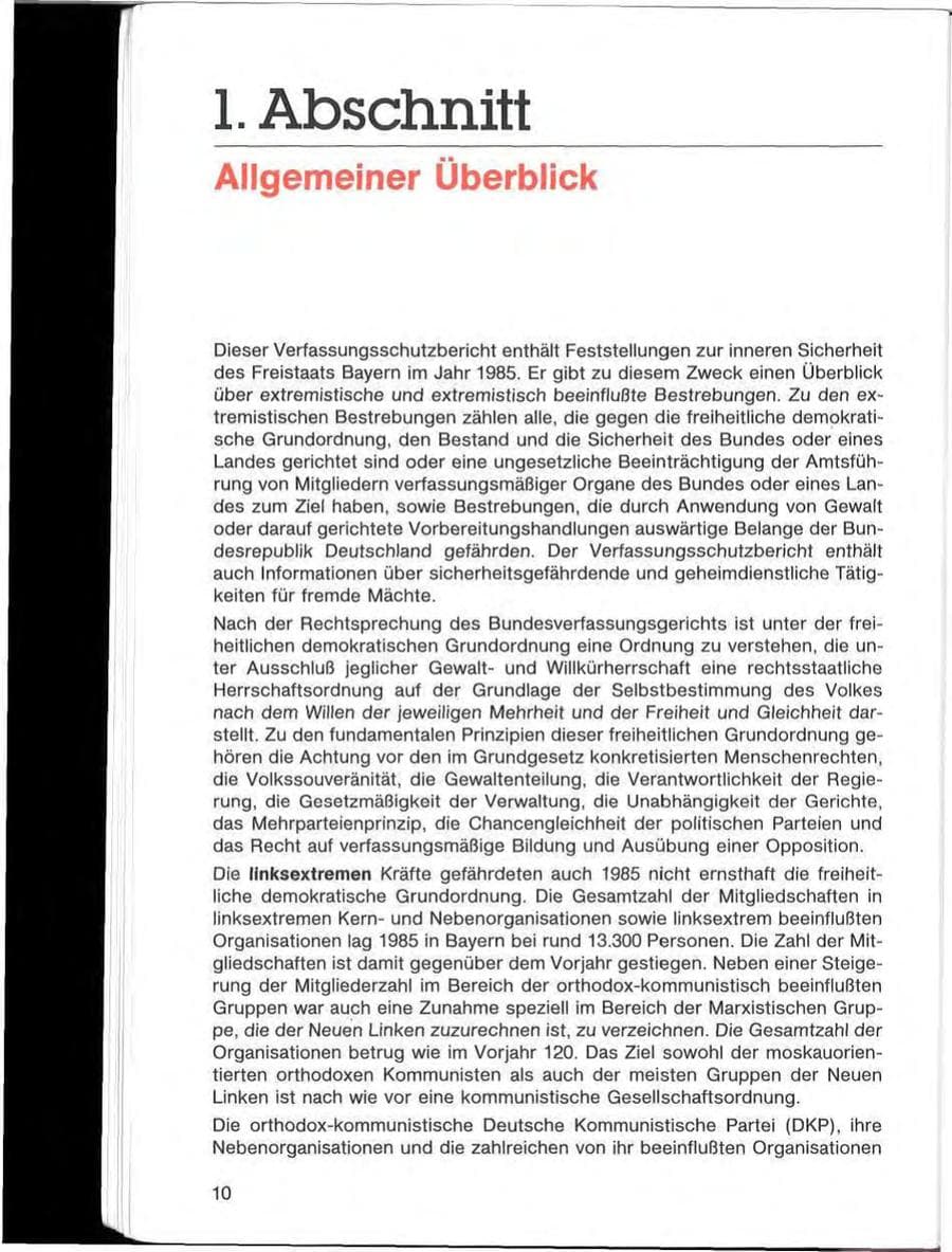 Seite 10 des Verfassungsschutzbericht 1985 Bayern