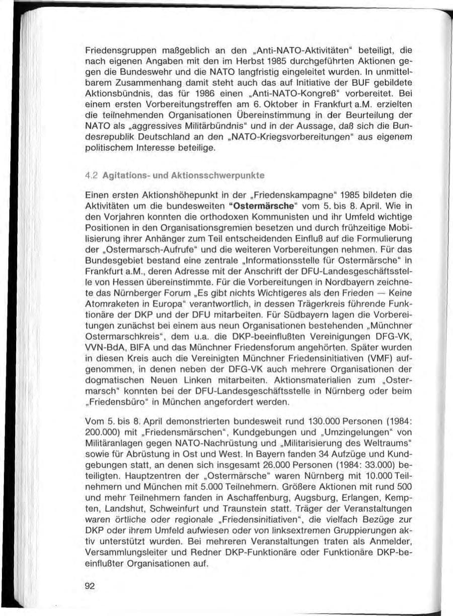Seite 92 des Verfassungsschutzbericht 1985 Bayern