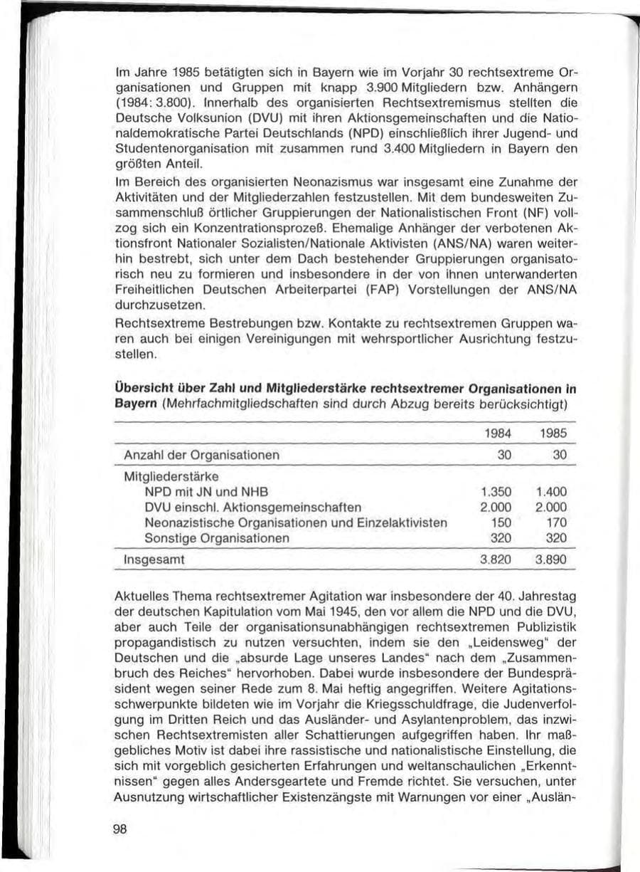 Seite 98 des Verfassungsschutzbericht 1985 Bayern