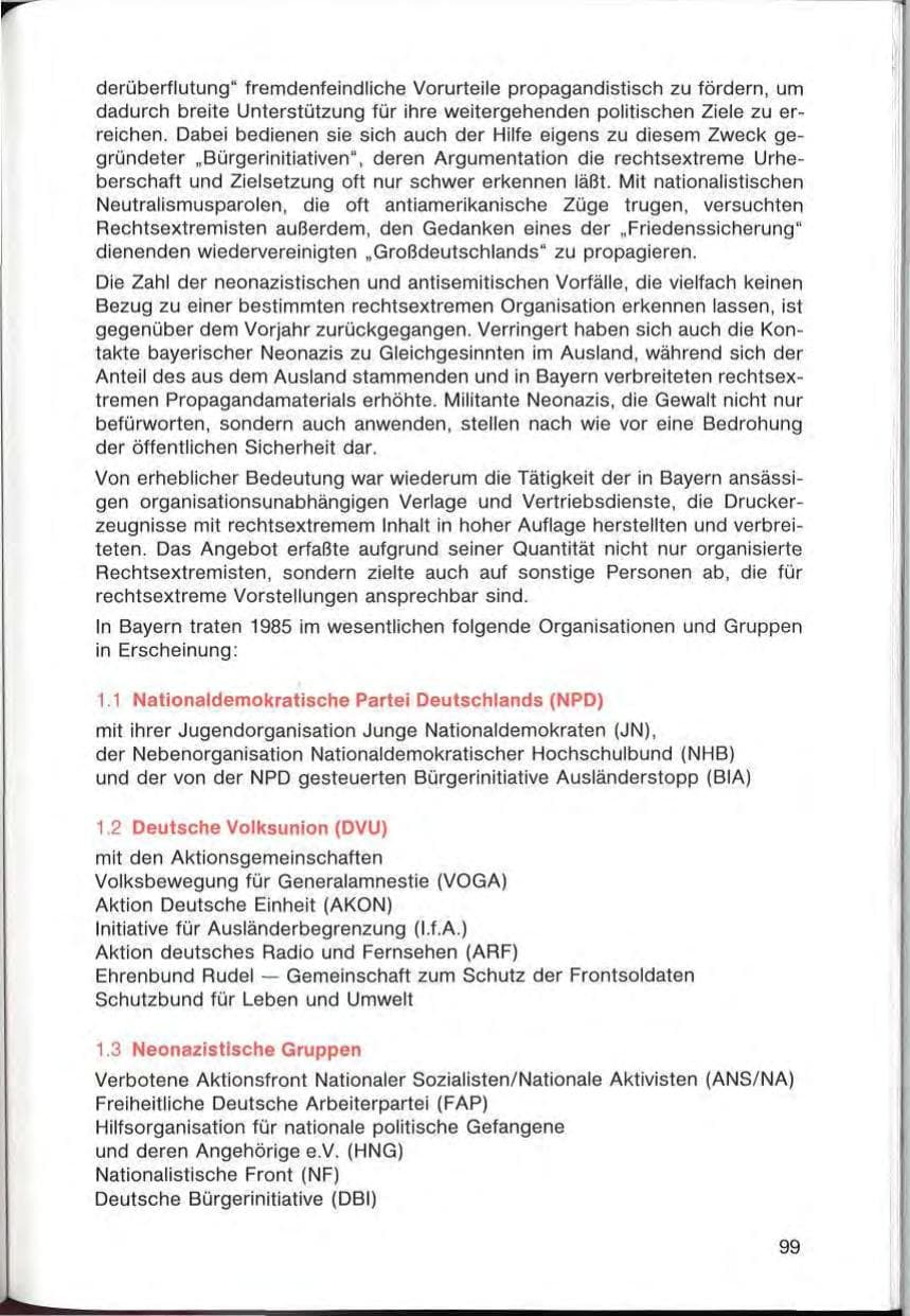 Seite 99 des Verfassungsschutzbericht 1985 Bayern