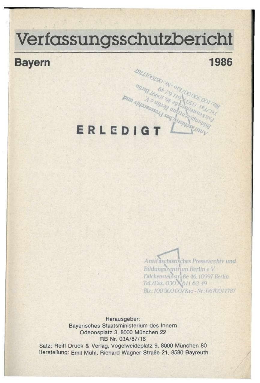 Seite 2 des Verfassungsschutzbericht 1986 Bayern