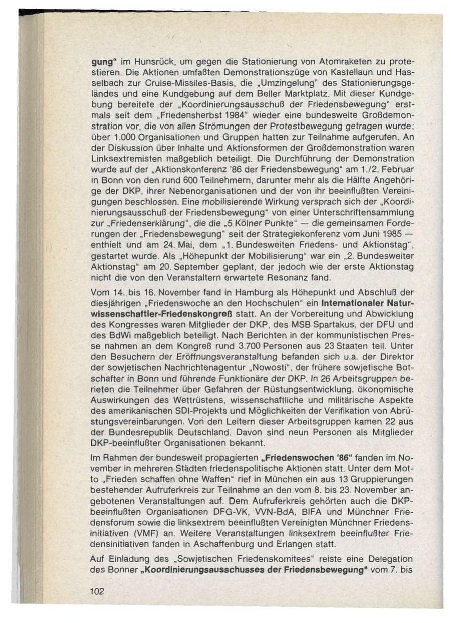 Seite 102 des Verfassungsschutzbericht 1986 Bayern