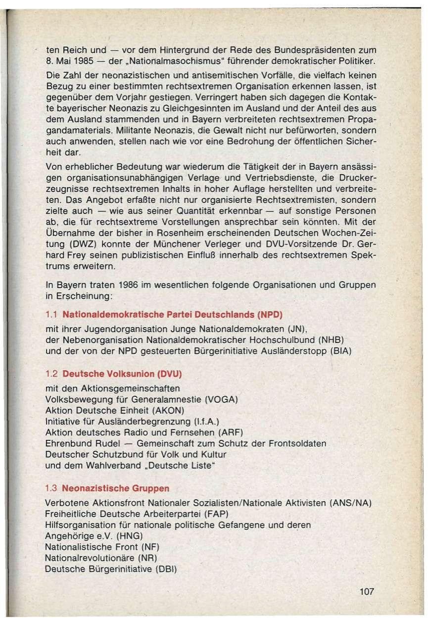 Seite 107 des Verfassungsschutzbericht 1986 Bayern