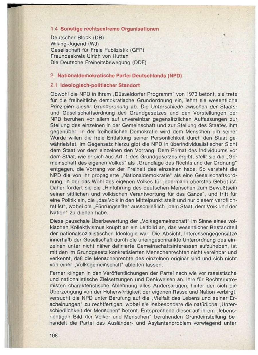 Seite 108 des Verfassungsschutzbericht 1986 Bayern
