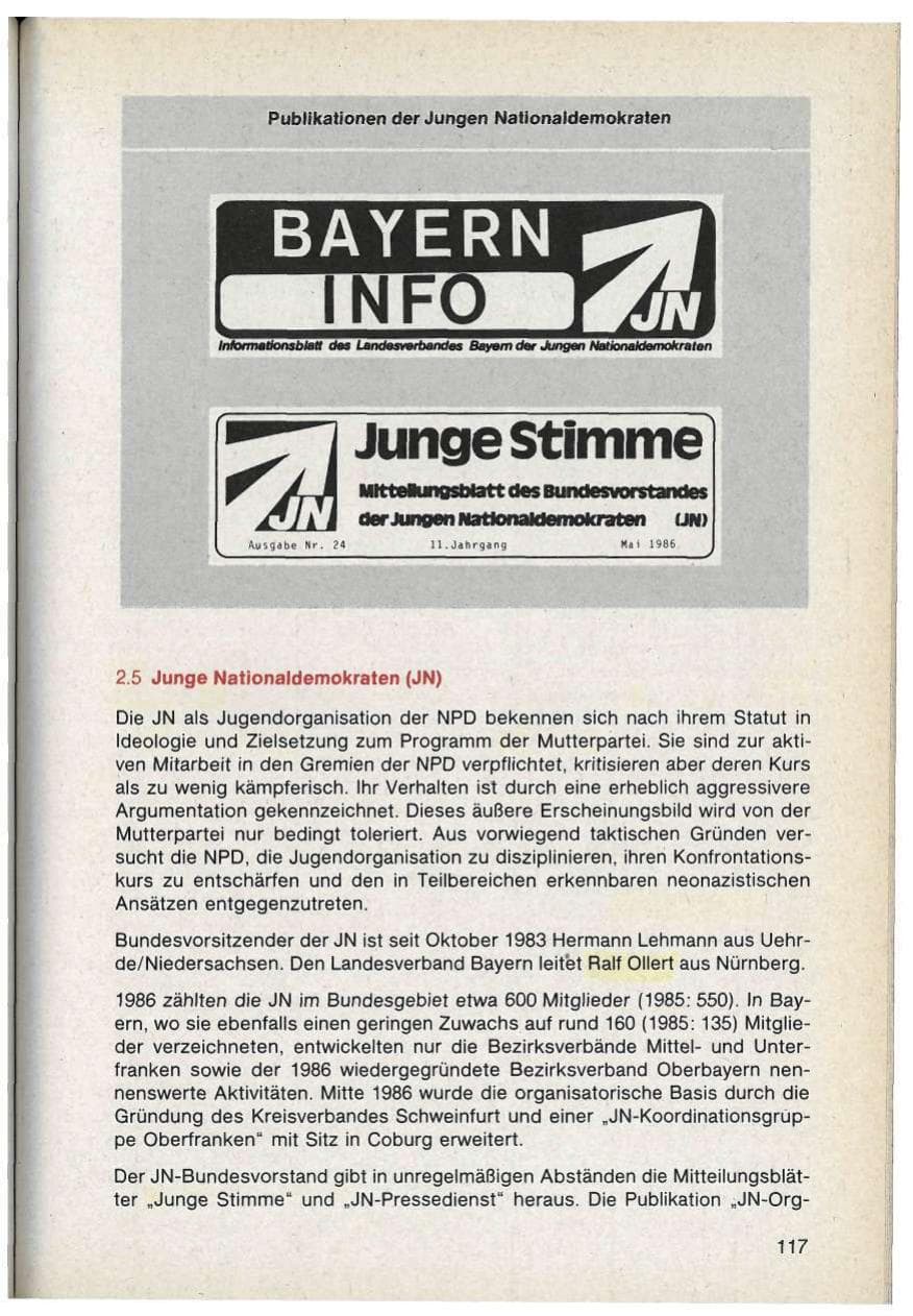 Seite 117 des Verfassungsschutzbericht 1986 Bayern