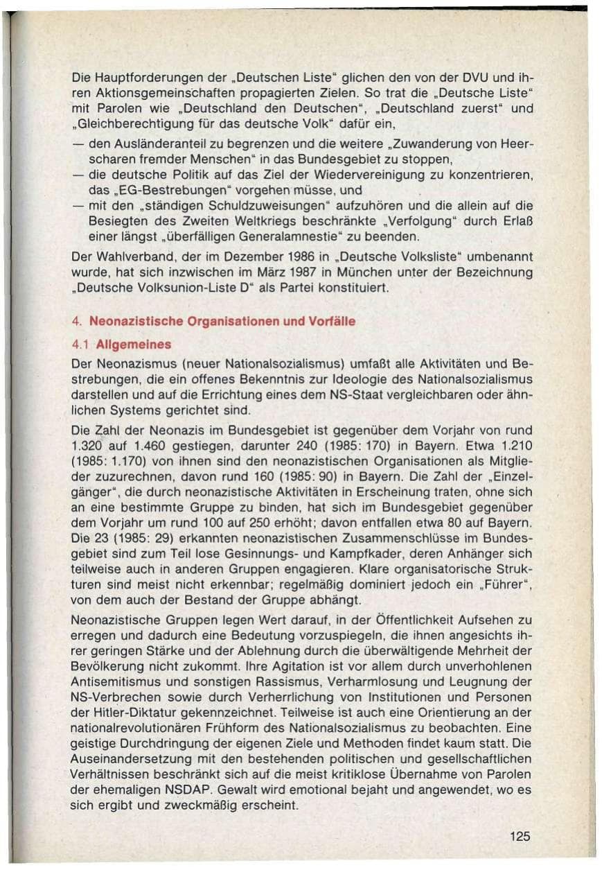 Seite 125 des Verfassungsschutzbericht 1986 Bayern
