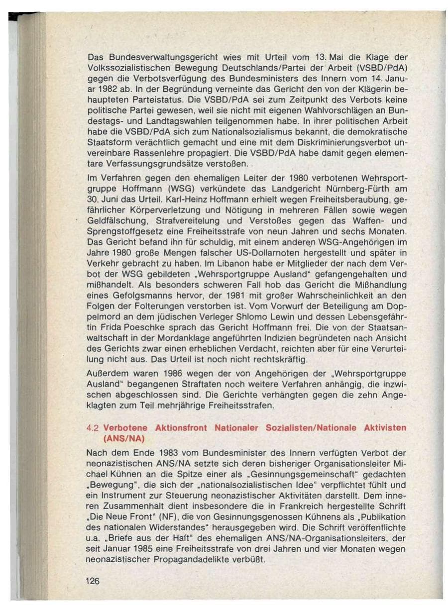 Seite 126 des Verfassungsschutzbericht 1986 Bayern